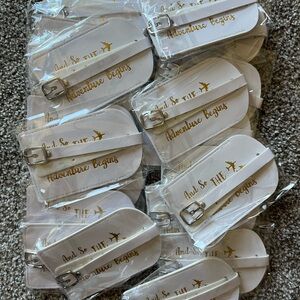 Luggage tags for bachelorette or bridal shower. Set of 20. White baggage tags.